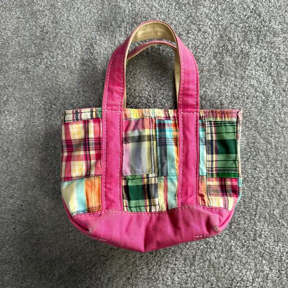 Vintage LL Bean Mini Boat and Tote Pink Patchwork Plaid Zip Top Y2k 90s